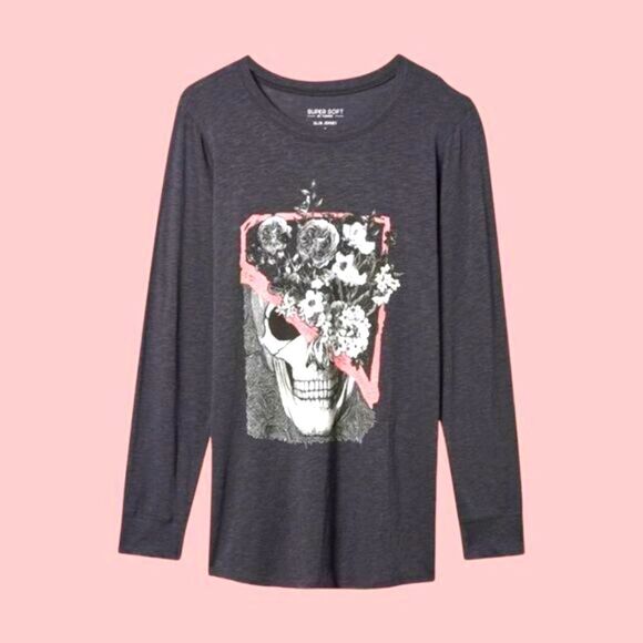 TORRID Floral SKULL ClassicβFit Super Soft Slub Long sleeve Tee SIZE 1X - Picture 2 of 16